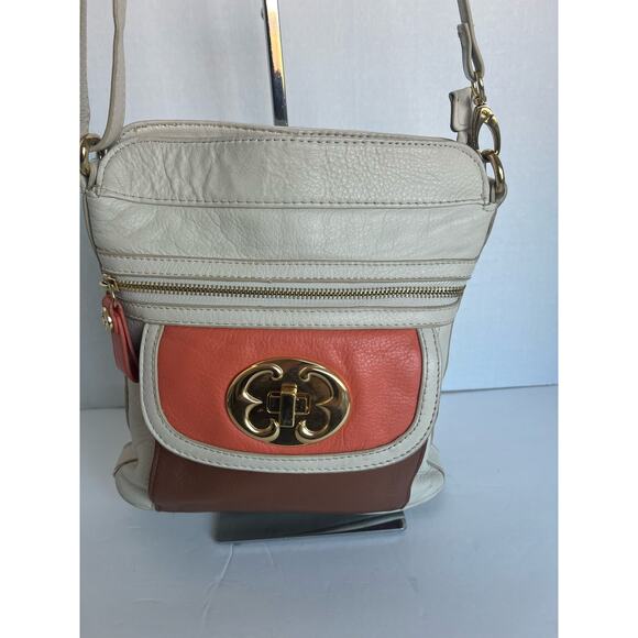 EMMA FOX Crossbody Pebble Cream Orange Pebble Leather Shoulder Bag Purse - Picture 2 of 15